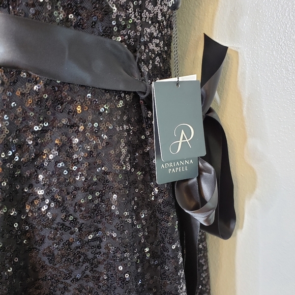NEW Adrianna Papell Black Sequin Peplum Top Celeb Style Designer Luxury Mobwife - Picture 8 of 12